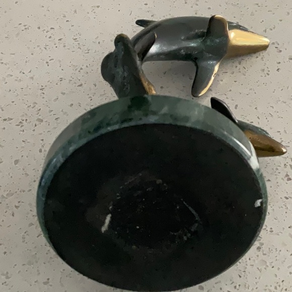 Brass & Onyx Double Dolphin Sea Art Sculpture - Picture 7 of 9